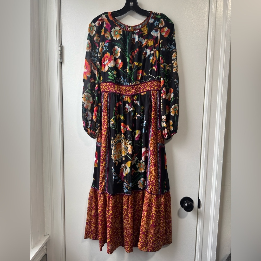 Anthropologie Black and Orange Tiered Sundress with Bishop Sleeves - Picture 6 of 16